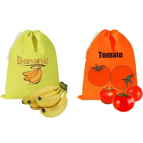 2Pcs Reusable Insulated Produce Bags Foil Lined Fruit Vegetable Storage Pouches Drawstring Food Saver for Refrigerator Kitchen