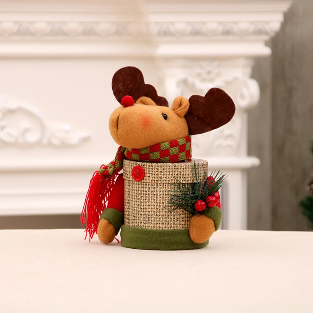 

2 pcs Christmas Candy Box Cartoon Decorative Storage Jar For Kids Holiday Party Biscuit Chocolate Organizer Snowman Elk Theme