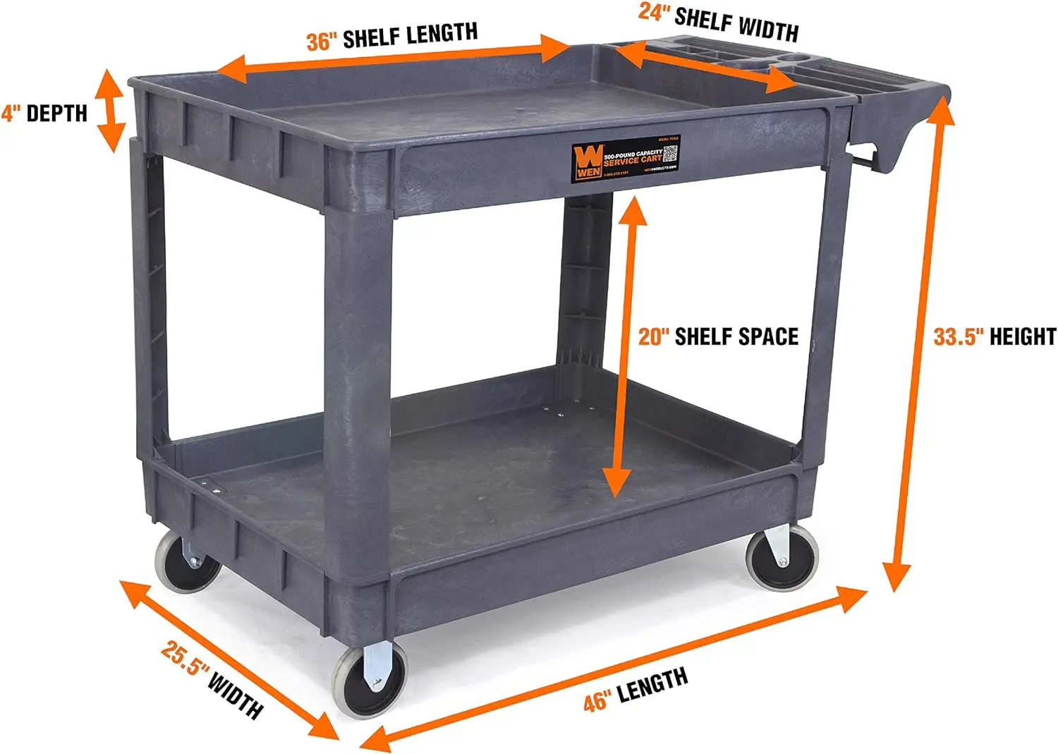  500-Pound Capacity 46 By 25.5-Inch Extra Wide Service Utility Cart