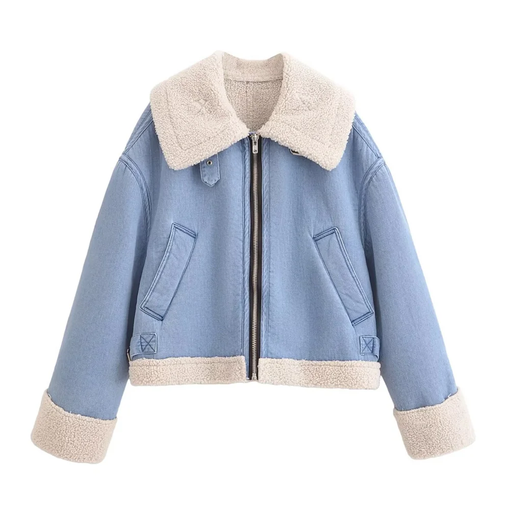 Retro short jacket for autumn and winter, loose and casual, fashionable with a lapel design and thick denim cotton jacket