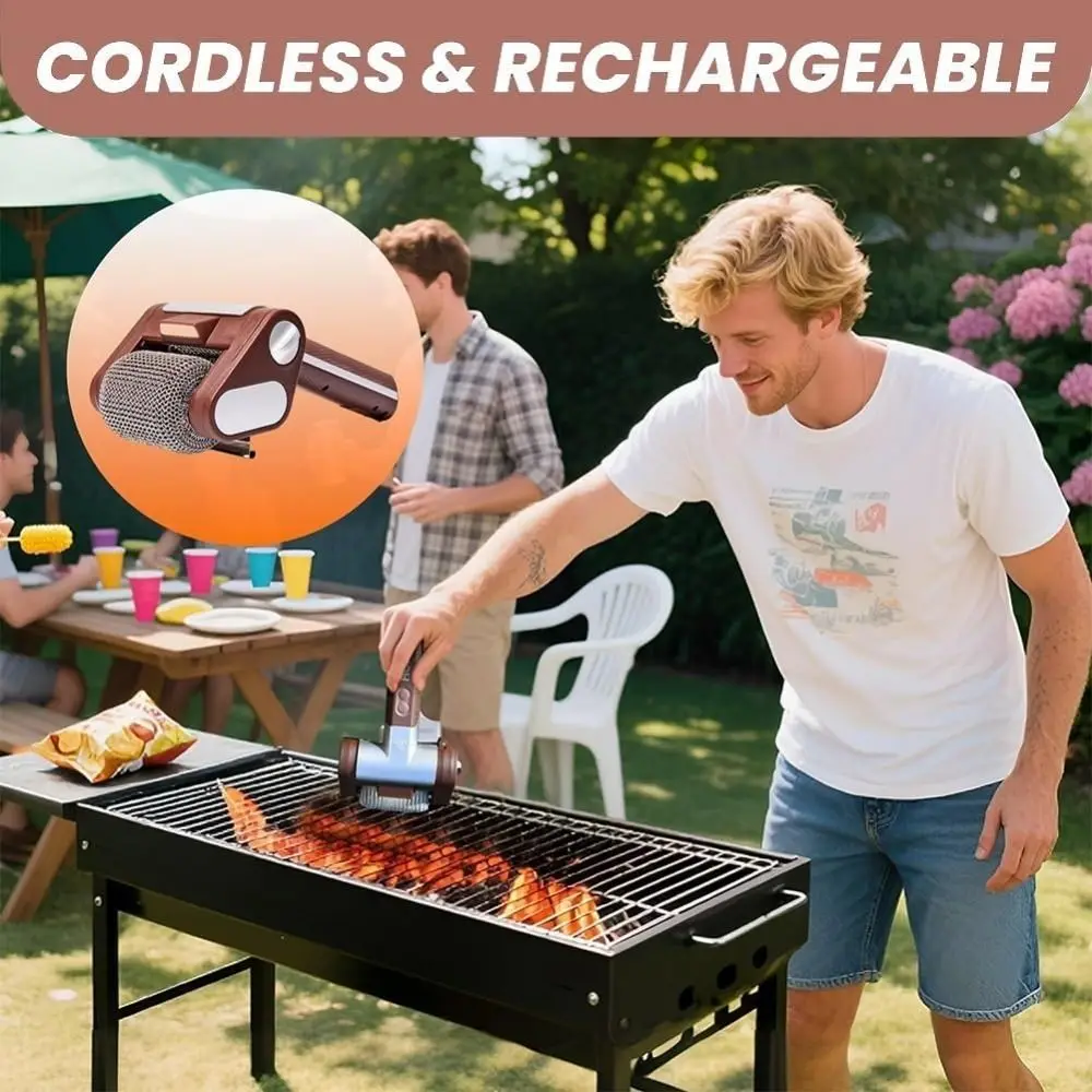 

Durable Electric Grill Cleaner Stainless Steel Bristle Free Barbecue Cleaner Rechargeable Spinning Grill Brush Kitchen Gadgets