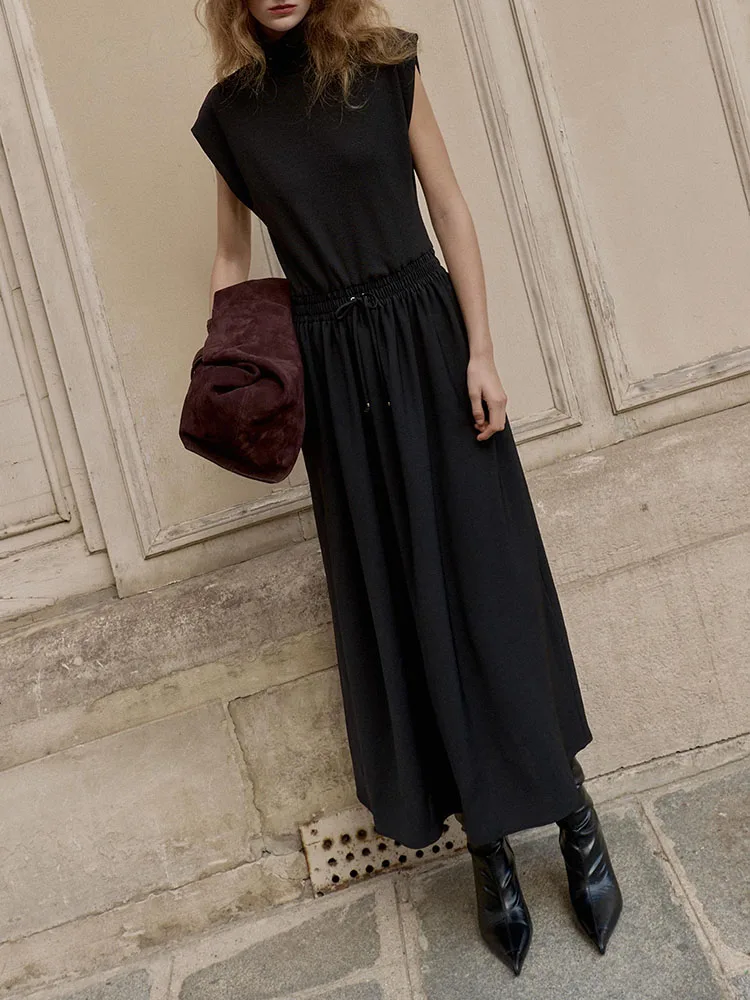 2025 inverno novo doce gola alta svel longo dr ele sle redondo ne cor pura vestido de cintura alta para mulher