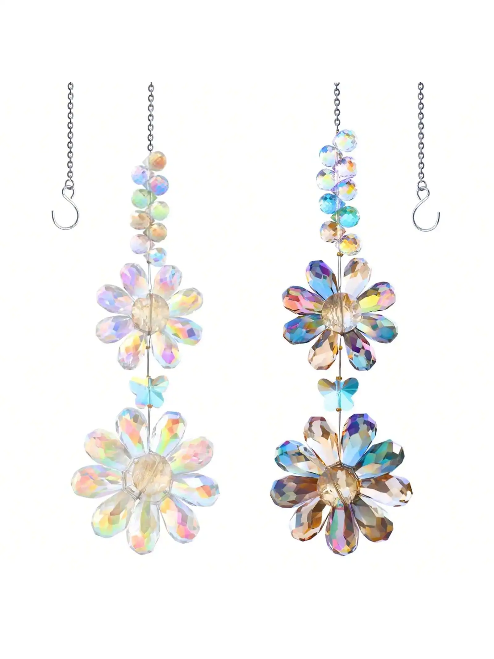 2-piece Crystal Flower Light Catcher Prism, Colorful Light Catcher Hanging Decoration, Crystal Sunflower Rainbow Maker Light Cat