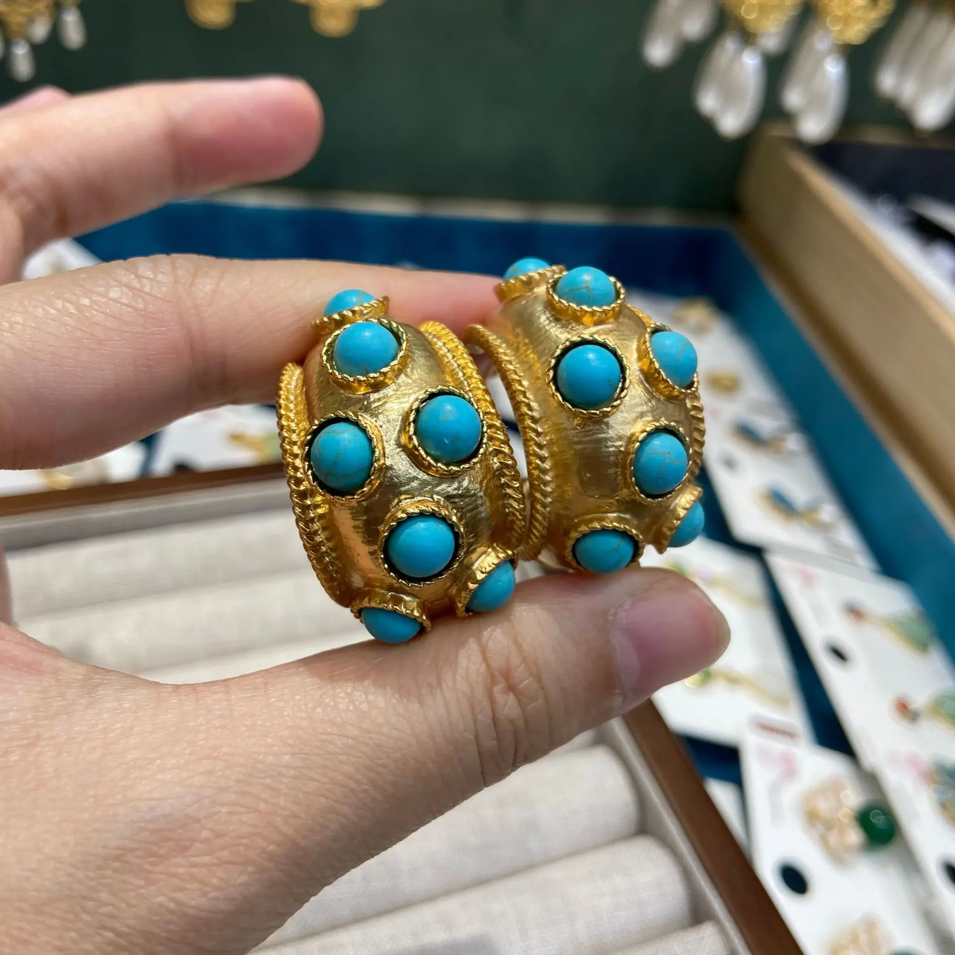 

vintage hoop earrings for women gold color wide C earrings european style