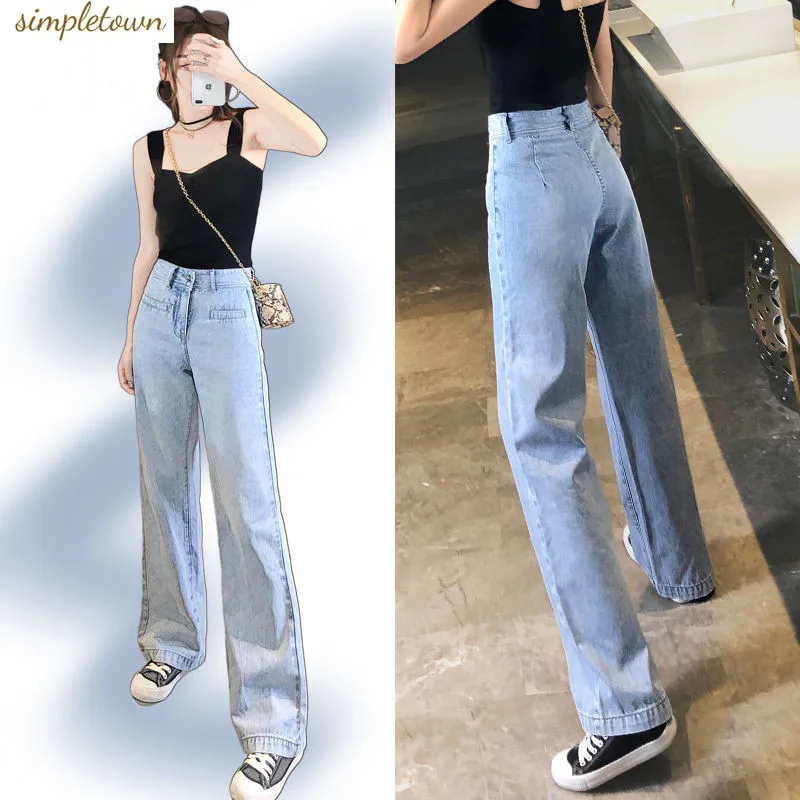 Jeans alla moda 2023 primavera e autunno nuova edizione coreana Hyuna pantaloni larghi larghi dritti con una sensazione di drappeggio