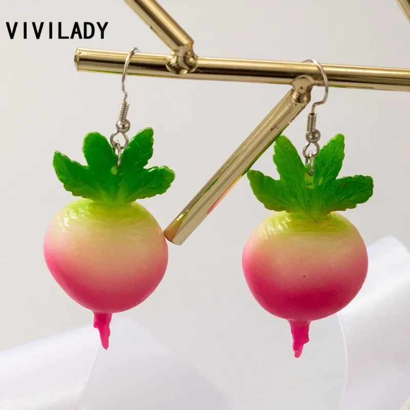 VIVILADY Sweet Cute Radish Strawberry Watermelon Vegetable Fruit Drop Earrings Female Girl Piercing Jewelry Rural Drop Shipping