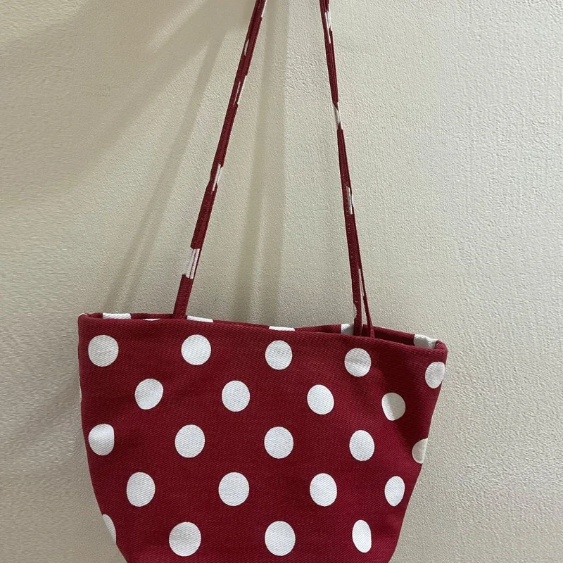 Koreanische Umhängetasche aus Denim-Canvas mit Polka Dots, leichte, lässige, stilvolle Alltagstasche für Damen, Colorblock-Handtasche für den Arbeitsweg – Detail 11