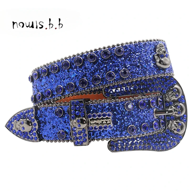 Skull Western Rhinestone Belts Luxury Strap Diamond White Belt Vintage Rhinestone Skull Studded Belts for Men ремень мужской