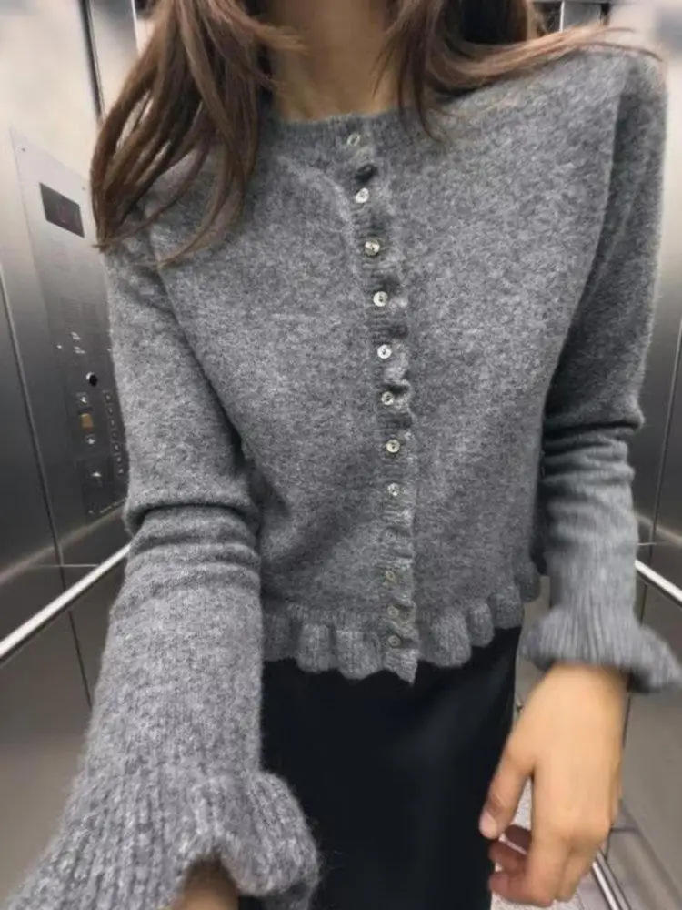 

European Style Women's Knit Cardigan French Inspired Elegant Layered Sweater Versatile Open Front Knitted Cover
