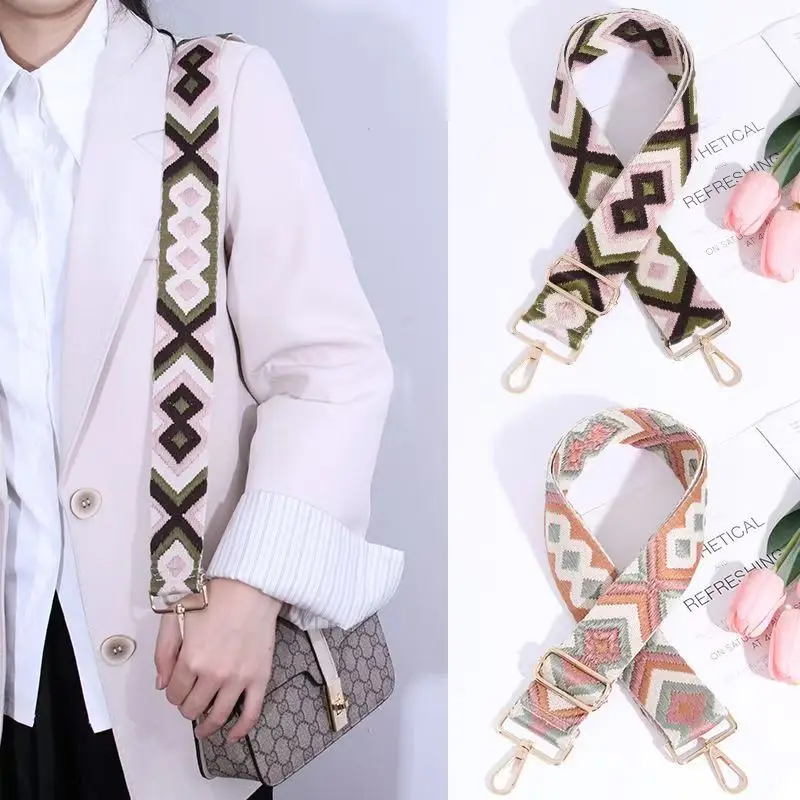 3.8cm Fashion Canvas Webbing Color Jacquard Straps 73-130cm Adjustable Shoulder Crossbody Strap Women's Bag Accessories