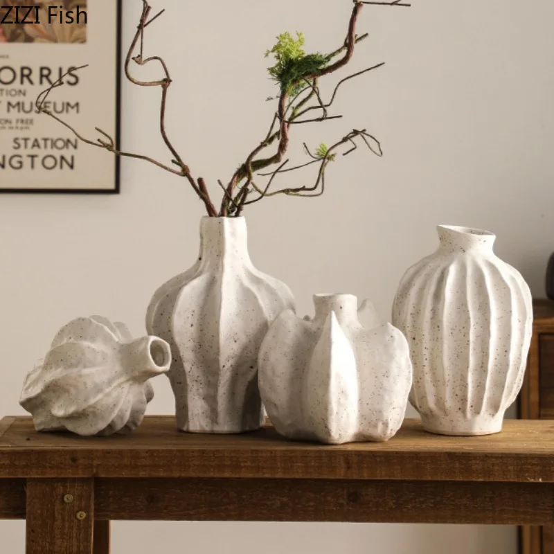 Matte White Spot Ceramic Vase Zen Inspired Ornaments Vintage Small Mouth Decorative Vase Flower Arrangement Decorative Vases