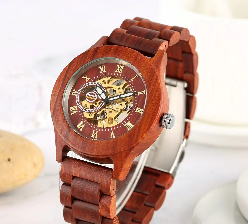 Roman Literal Automatic Wooden Watch Men's fashion casual watch