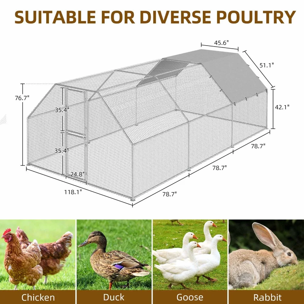 قلم تشغيل معدني كبير 19.1 × 9.8 × 6.4 قدم لقفص الدجاج 10-20 دجاجة