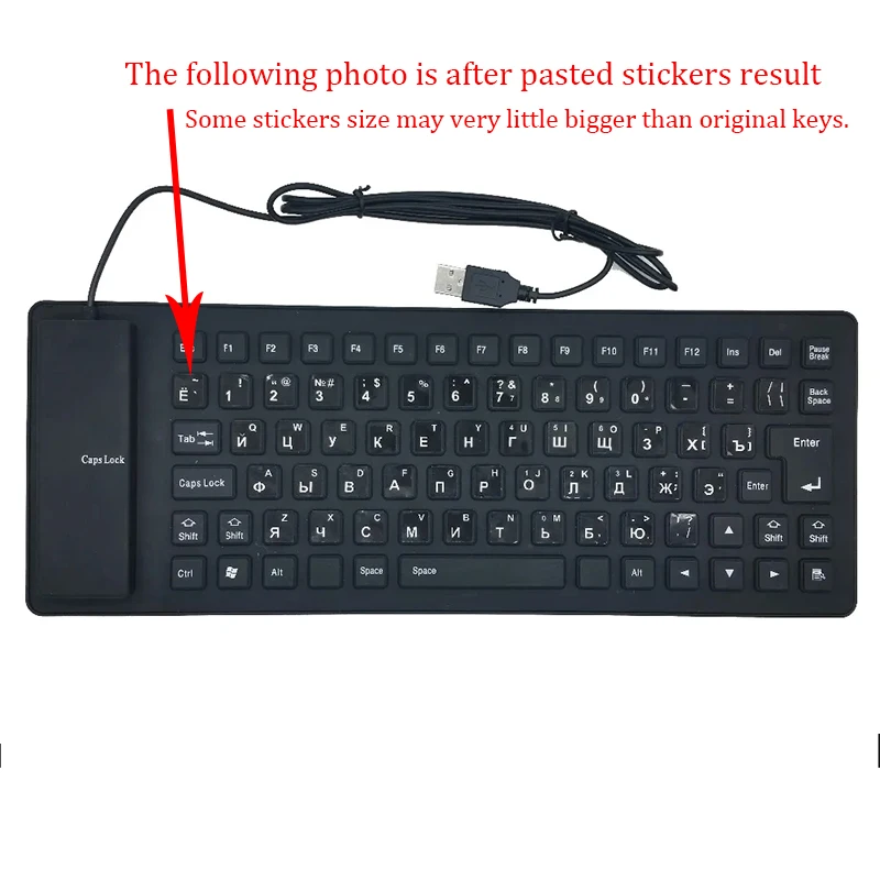 New Silicone Flexible 85 Keys Mini USB portable Waterproof Keyboard For PC/Laptop with Thai  Arabic  Russian Hebrew sticker