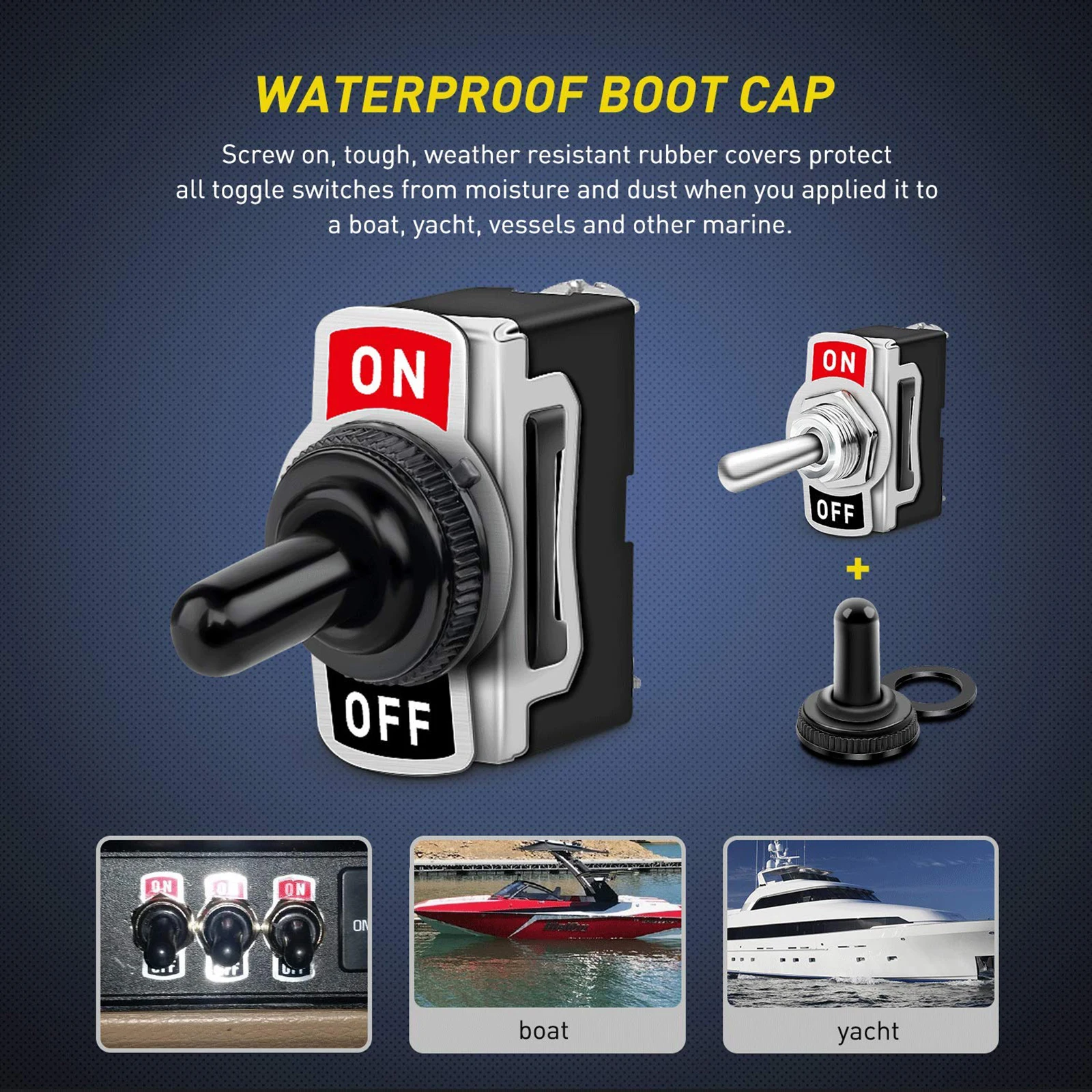 Heavy Duty Rocker Toggle Switch 15A 250V 20A 125V Metal 2Pin SPST ON/Off Switch Waterproof Boot Cap Cover for Car Boat