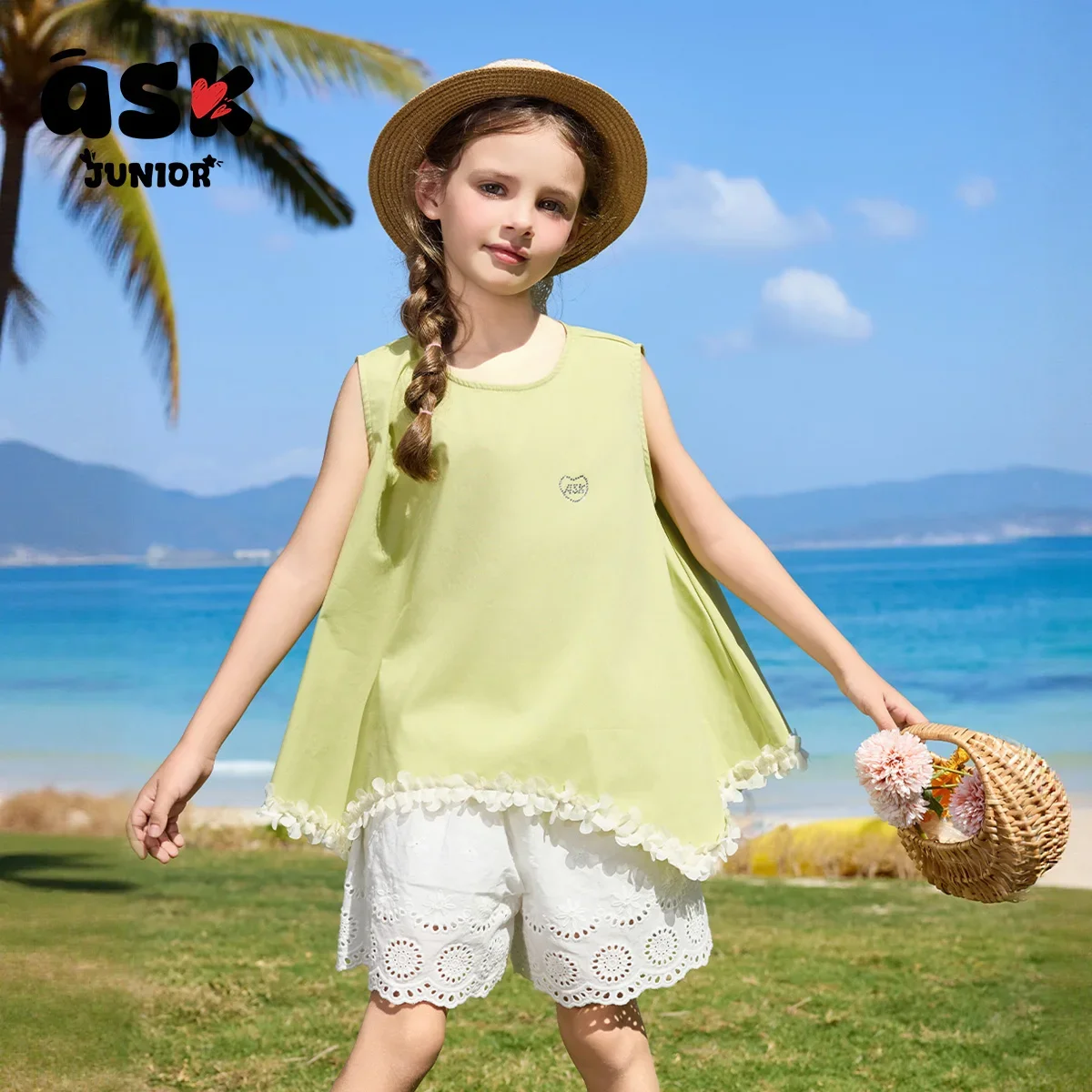 طقم شورت صيفي للفتيات بدون أكمام شورت علوي غير منتظم مكون من قطعتين #4