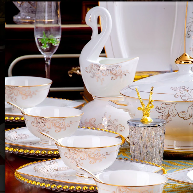 porcelain dinner set 60 pcs jingdezhen ceramics chinese dishes dishes set Rice Bowl Salad Noodles Bowl Dinnerware Set Tableware