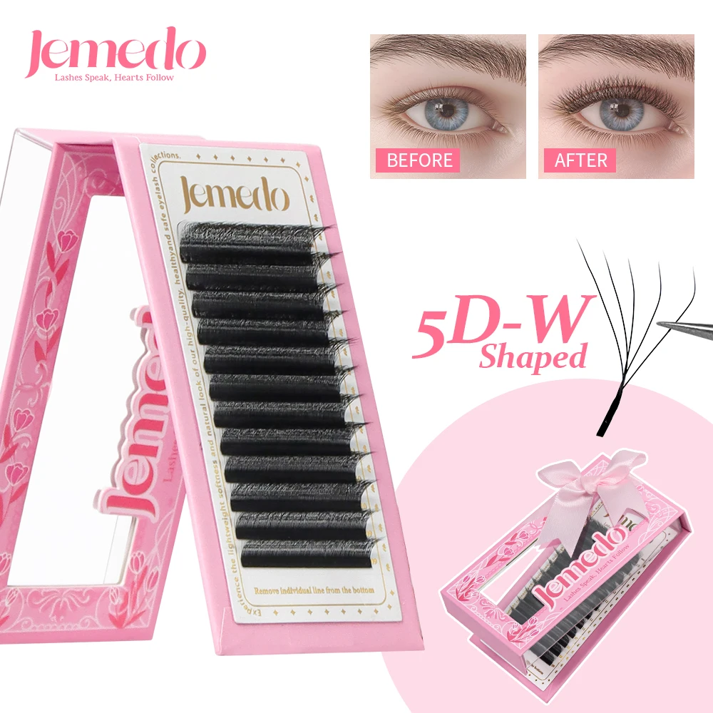 

JEMEDO 5D Lash Extensions 0.07mm W-Shape Eyelash Extensions Natural Premade Volume Fans C/D/M Curl Lashes For Beauty Eye Makeup