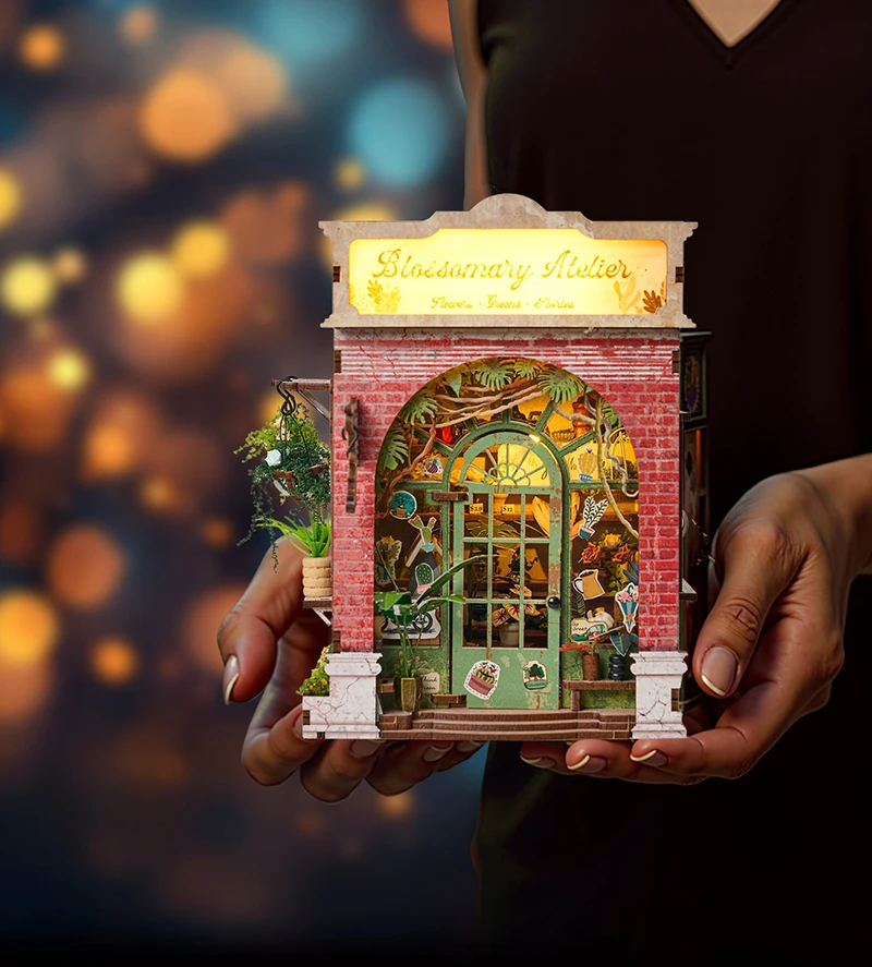 Nouveau livre en bois coin magasin de fleurs Mini Kit de meubles maison de poupée assembler bloc de construction jouet enfants adulte cadeau de noël Casa