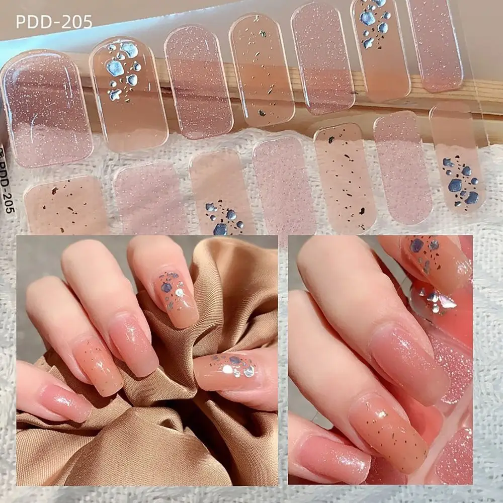 Gel semi-curada tiras de esmalte, capa completa adesivos, arte DIY fazendo, 14 tiras, INS, florística, Patch