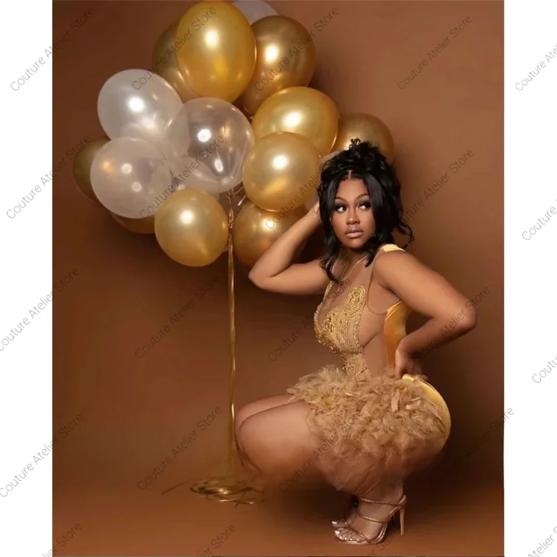 Vestido de fiesta con diamantes dorados y purpurina para niñas negras, cuentas brillantes, diamantes de imitación de cristal, fiesta de cumpleaños, cóctel, personalizado para personas mayores