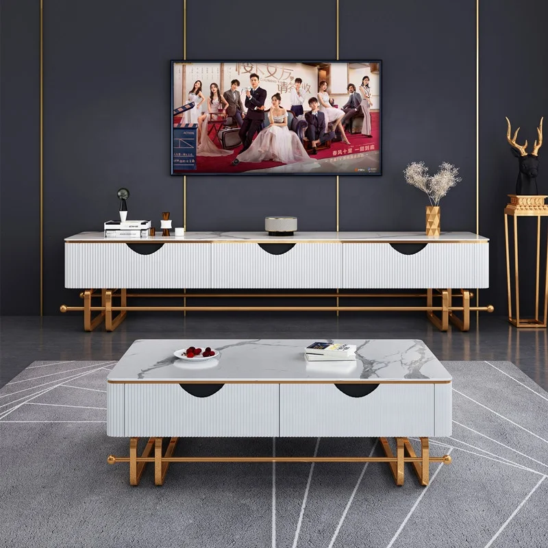 

Light Luxury Coffee Table TV Cabinet Combination Living Room Small Apartment Rock Board Coffee Table Floor Cabinet Set