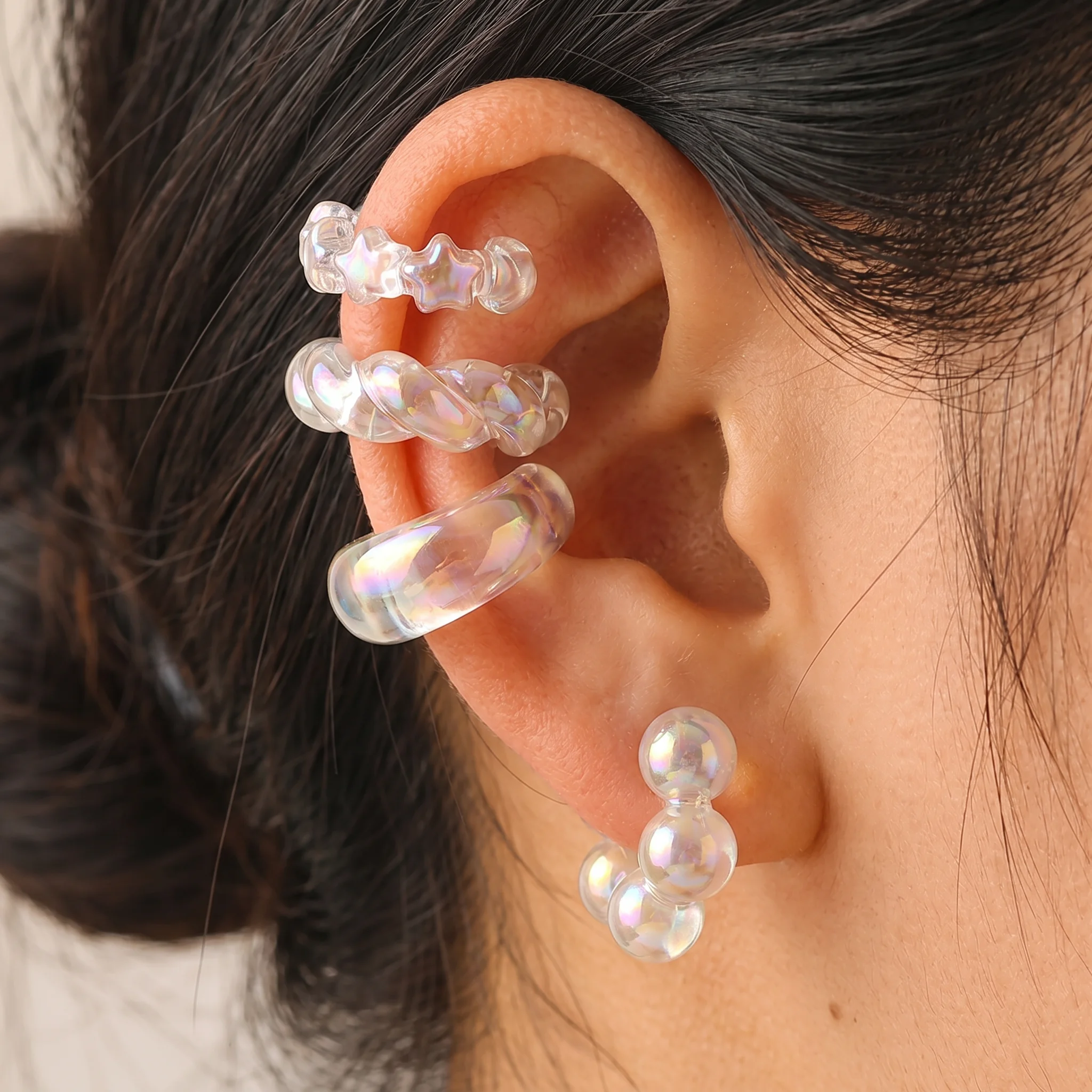 Multi Style Colorful Transparent Ear Clip Set Crescent Water Drop Innovative Ear Clips