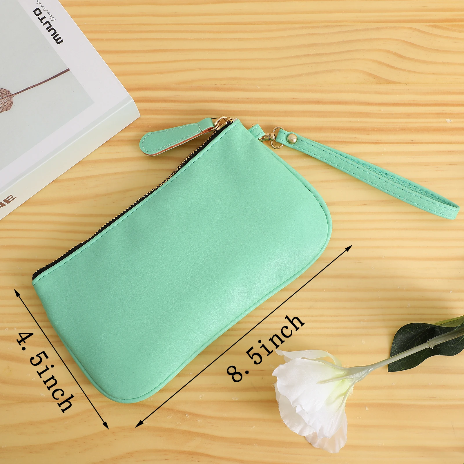 Vegan Leather Clutch Women\'s Classic Pouch Small Minimalist Multi Color Purse Solid Wristlet Wallet Handbag Travel Cosmetic Case