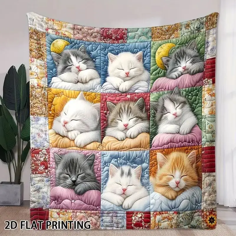 VIKAMA Flanelldecke mit schlafender Katze für Schlafzimmer, Wohnheim, Nickerchendecke, Sofadecke, Klimaanlagendecke, Heimdekoration