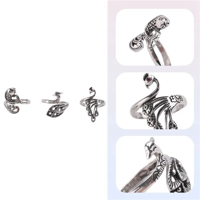 NEW HOT In Stock-3Pcs Adjustable Knitting Loop Ring-Peacock Goldfish Open Finger Ring,Crochet Finger Yarn Holder,Yarn Guide Fing
