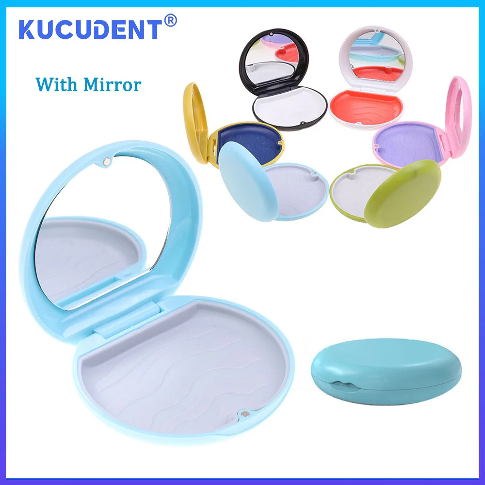 KUCUDENT Dental Invisible Teeth Braces Container With Mirror Retainer Case Denture False Tooth Storage Box Dentistry Oral Care