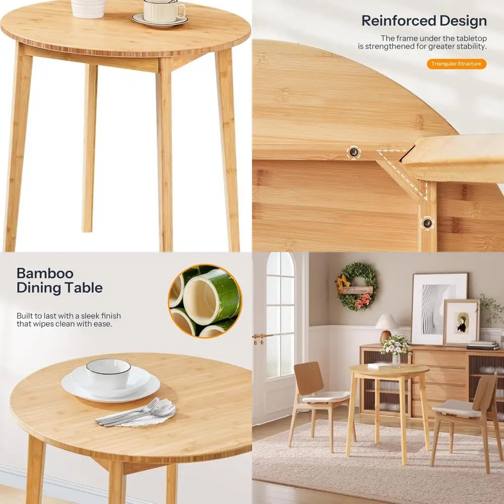 Compact Bamboo Round Table, 27.5 for 2, Ideal for Small Spaces, Multi-Use Dining/Writing Desk, Easy Assembly, Suitable for Home,