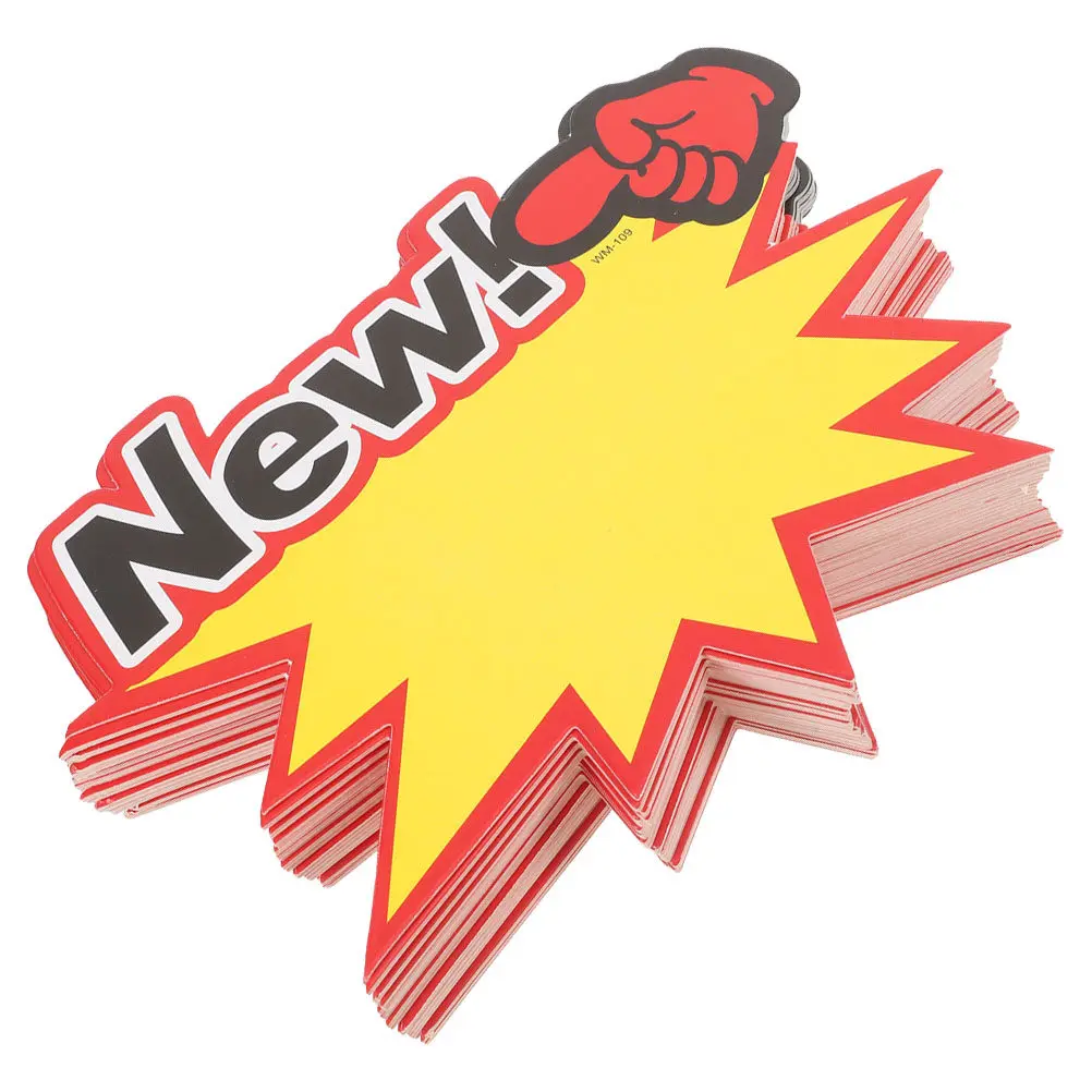 

200 шт. прочных белых ценников из картона с желтым дизайном для розничной торговли, супермаркетов, магазинов, пустые таблички для распродаж, рекламные этикетки