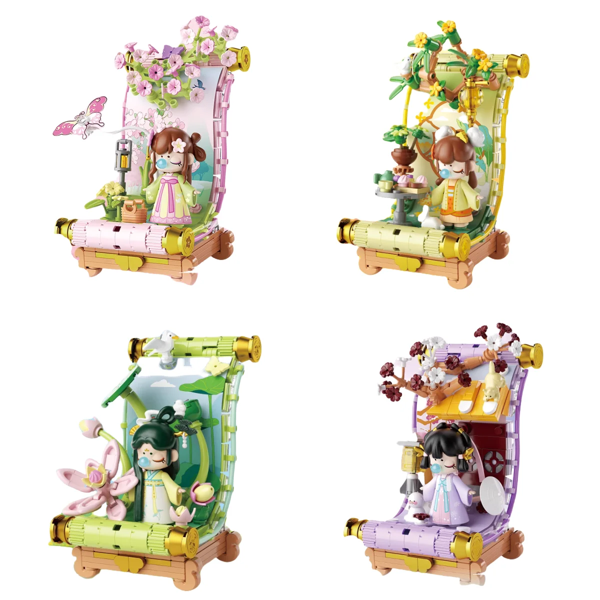 Nanci Four Seasons Picture Scroll Series  Building Blocks Children's Educational Assembly Toys Cartoon Ornaments Gifts for Girls