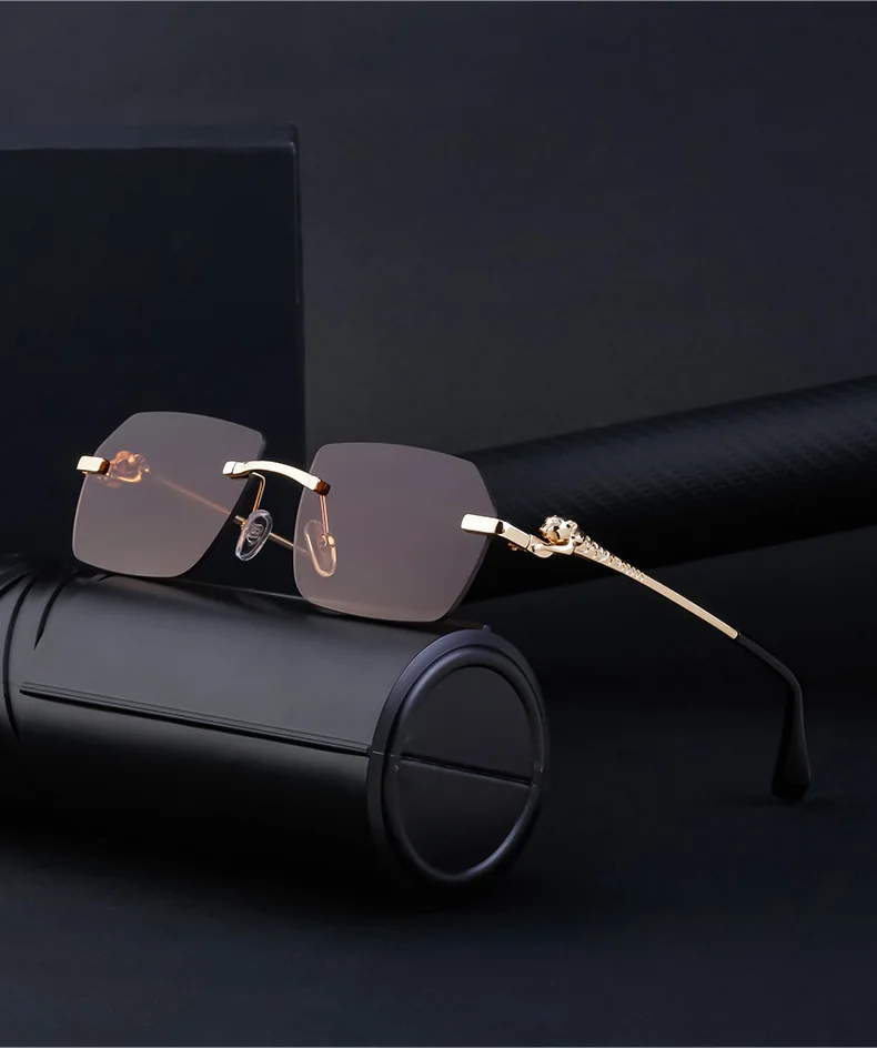 Hbk steampunk randlose Sonnenbrille Männer neue Vintage Geparden kopf legierung rahmen los für Mann Frauen Luxus fahren Sonnenbrille – Detail 1