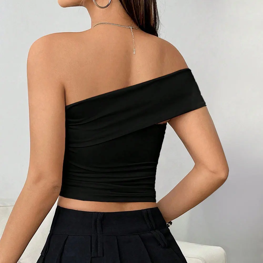Sexy Off Shoulder Crop Top 2026 Spring Summer Elegant Slim Fit Vest Women Cross Border Hot