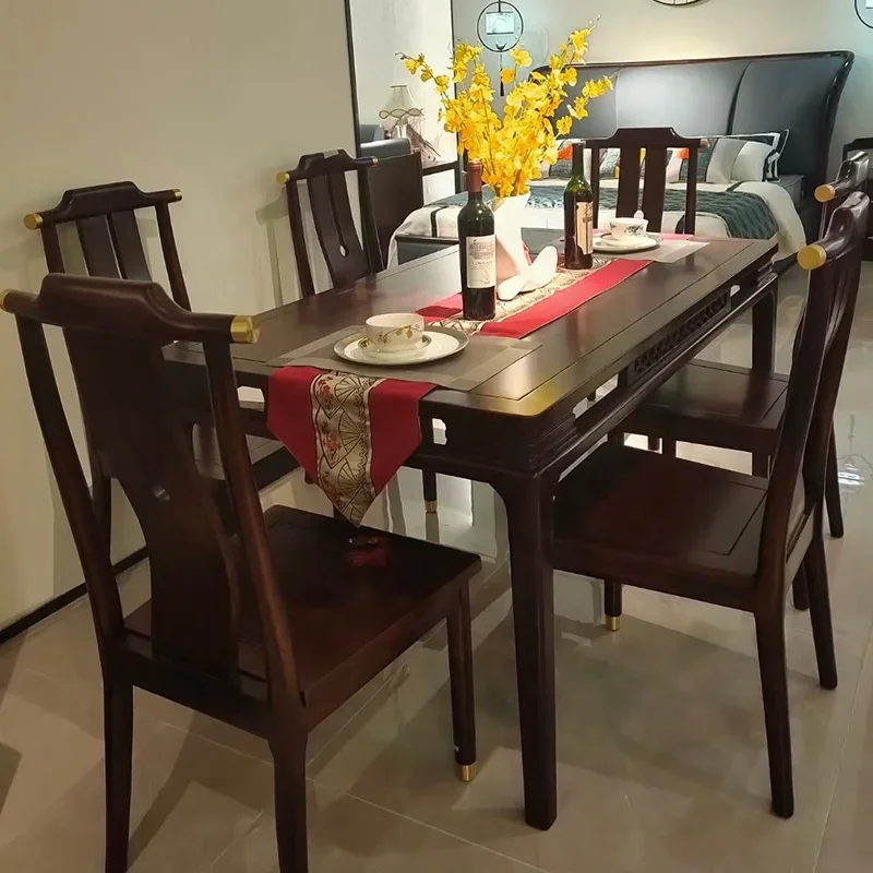 New Chinese Modern style dining furniture sets classical solid wood dining table with 6 chairs set