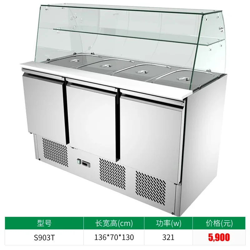 number of portions, pot grid salad table, refrigerated cabinet, pizza freezer, fresh-keeping material table