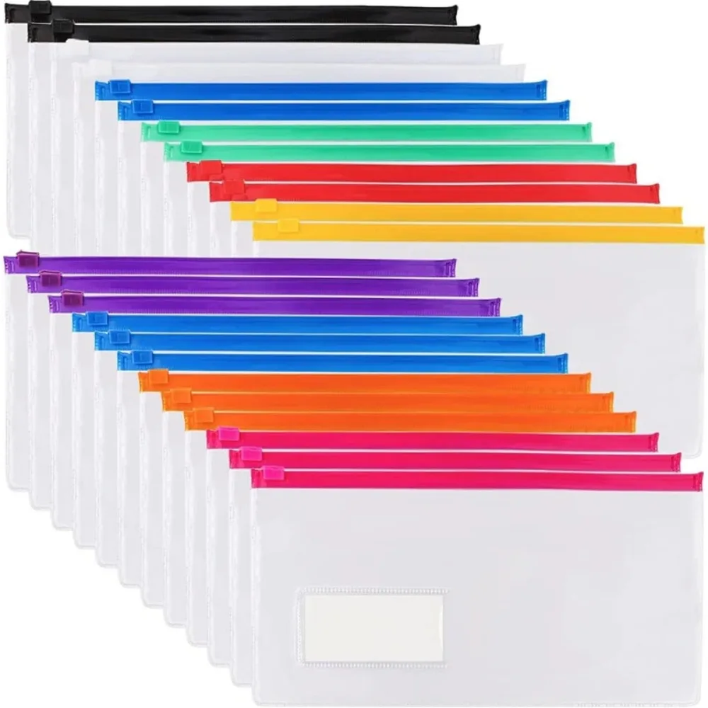 24 pack Poly Zip Envelope, Plastic, Reusable, 9 x 4.7 Inches, A6 Size, 10 Colors, for Office Supplies