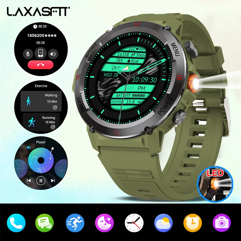 

LAXASFIT New 2024 Smart Watch Men 1.46" Sports Fitness Bracelet Waterproof Voice Assistant Bluetooth Call Smartwatch Android IOS
