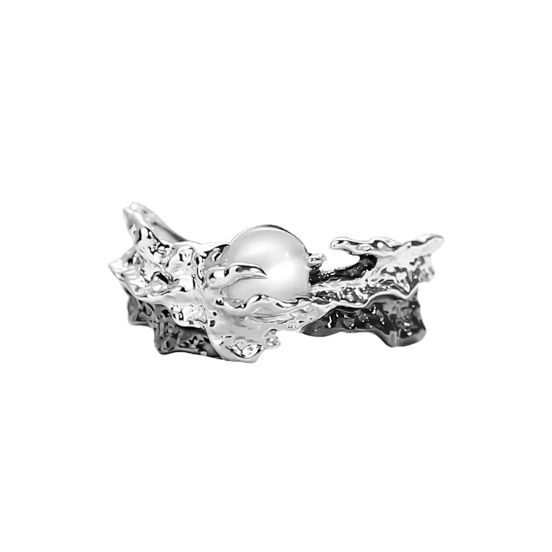 2/1 قطعة غير النظامية الشمس القمر الدائري مع الملمس الصغير ضوء المجوهرات الفاخرة حلقة مفتوحة المعادن موضة ريترو السيدات مجوهرات Y2K مجوهرات