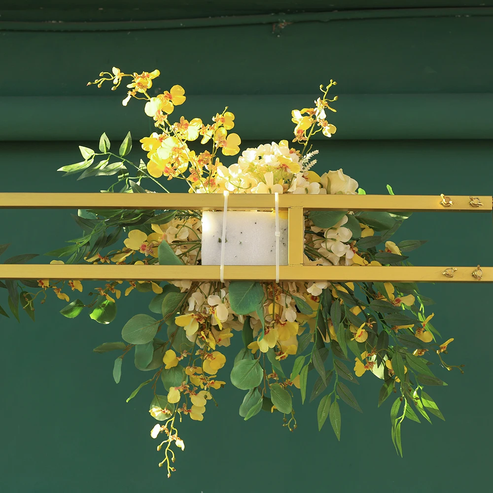 Wedding Backdrop High Quality Fleurs Artificielles Decoration Custom Yellow Rose Orchid Floral Arrangement Decor Props HY2350