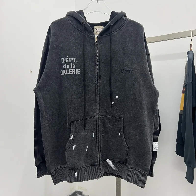 

American High Street Hip-hop Men's Washed and Worn Graffiti Cardigan Jacket Hooded Sweatshirt