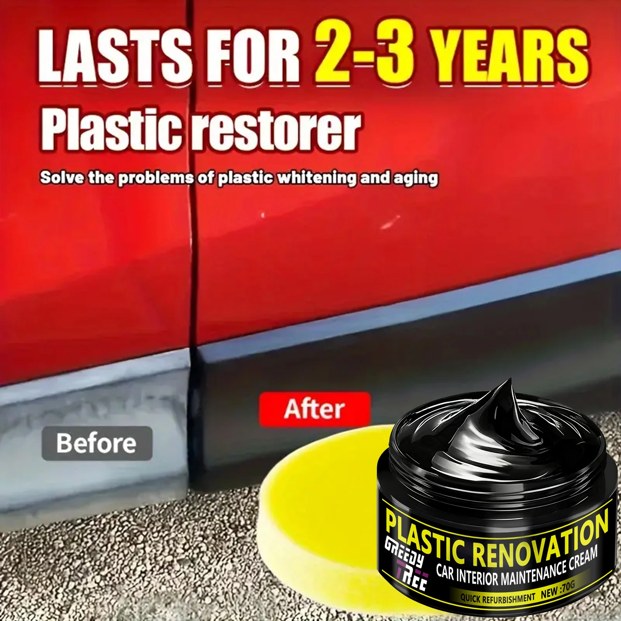70g Car Plastic Restorer Polish Paste - Tire, Interior & Bumper Shine & Protection, Long-Lasting Gloss, Automotive Plastic Care