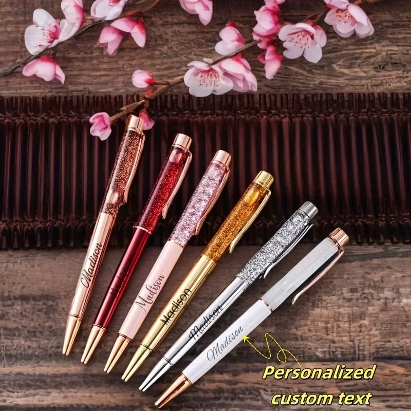 1Pcs Personalized Custom Engraved Gold Powder Liquid Sand Pen Creative Ballpoint Pen Rotating Glitter Ballpoint Pen, Custom Liquid Sand Ballpoint Pen, Women's Gift, Stationery, Office Supplies, Writing Tools