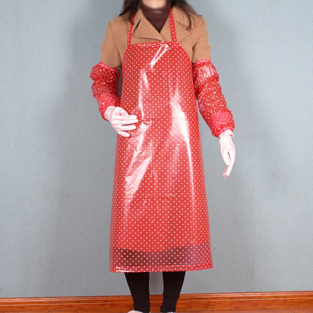 

1pc Waterproof Apron Pvc Oilproof Sleeveless Kitchen Pinafore Cooking Supply Apron For Kitchen Protection Red