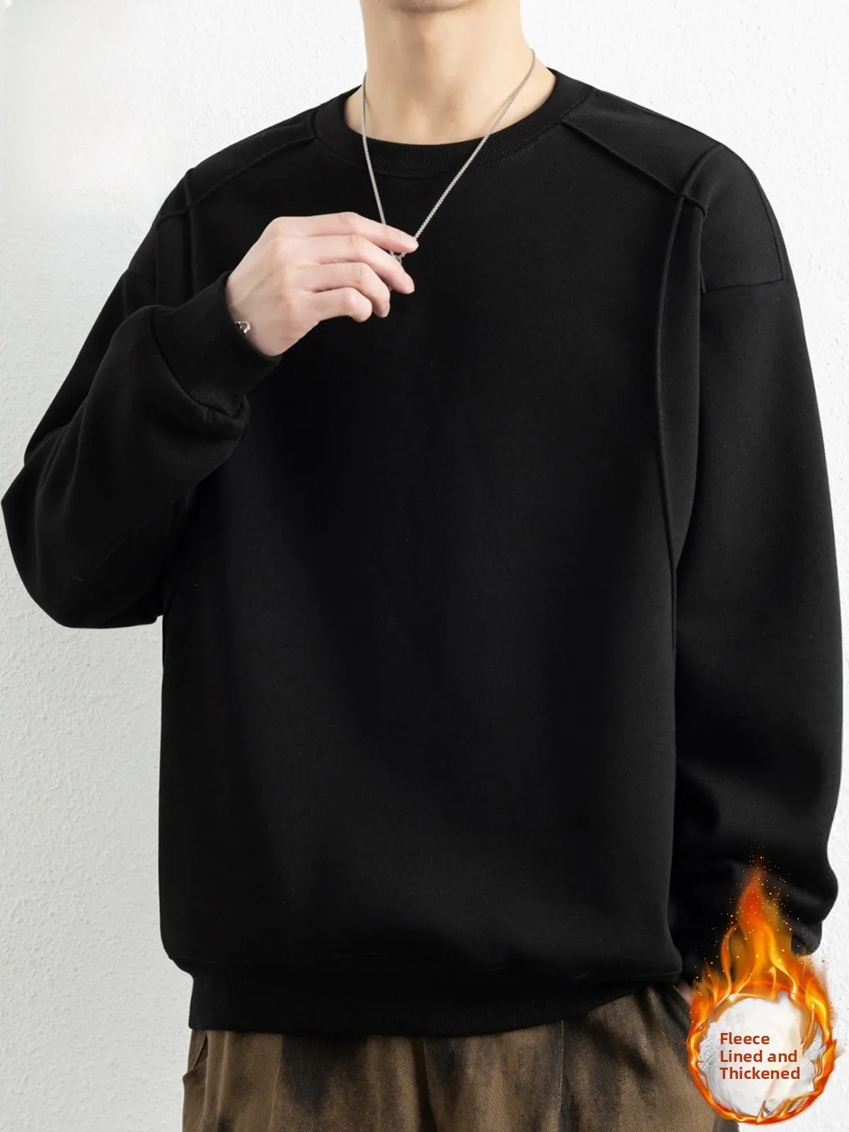 

Fce Lined Hoodie Men's Winter New round Ne Casual Warm Base irt Men's Sle Comfortable Loose Fit Long S...