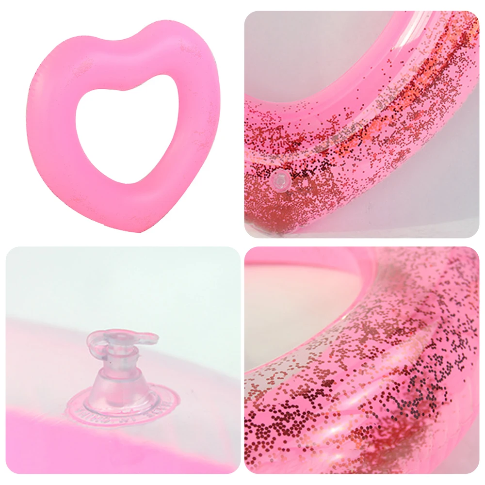 Summer Inflatable Pink Heart Sequins Swimming Ring Children Kid Pool Party Toys Out Float Mattress Circle Thicken Swimming Laps