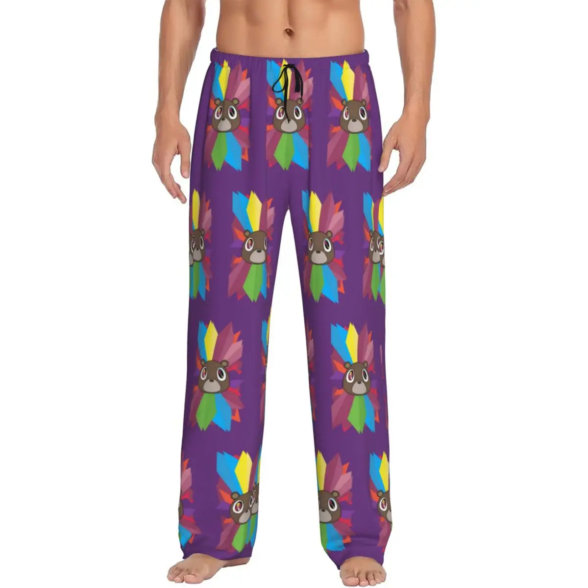 Custom Kanye West Pajama Pants Sleepwear for Men Elastic Waistband Dropout Bear Sleep Lounge Bottoms with Pockets