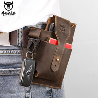 BULLCAPTAIN 100% Cowhide Men's belt bag Phone Bag designer bags luxury Waist Bag with Key holder for keys Fashion Cigarette Case